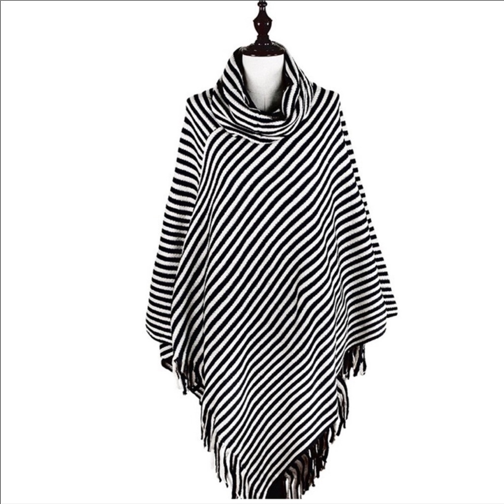 Turtle Neck Poncha Wrap Stripe - Picture 2 of 3